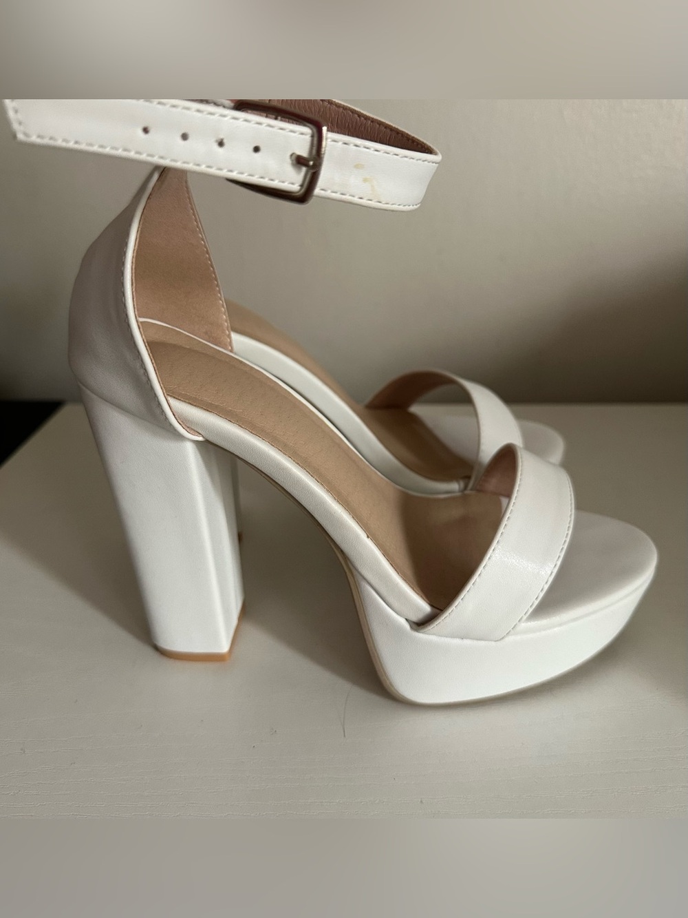 Women’s White Platform Block Heel Sandals with Ankle Strap